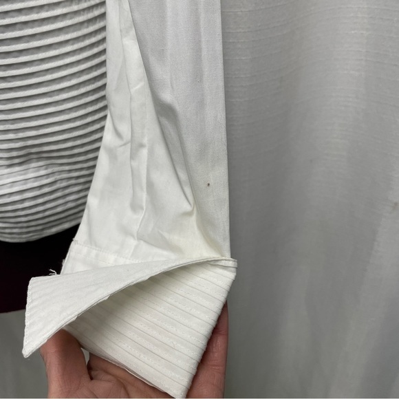 White stylish, unique button up coloured ribbed folds blouse, long sleeve - Picture 10 of 16